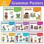 8pcs Parts Of Speech Posters