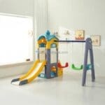 PRESCHOOL DOUBLE SWINGS AND A SLIDE HOUSE PLAYGROUND SET size: 158*50*70