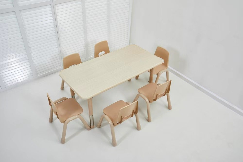 FIREBOARD RECTANGULAR 6-SEATER TABLE SIZE: 120*60*37-60 CM NUDE COLOR