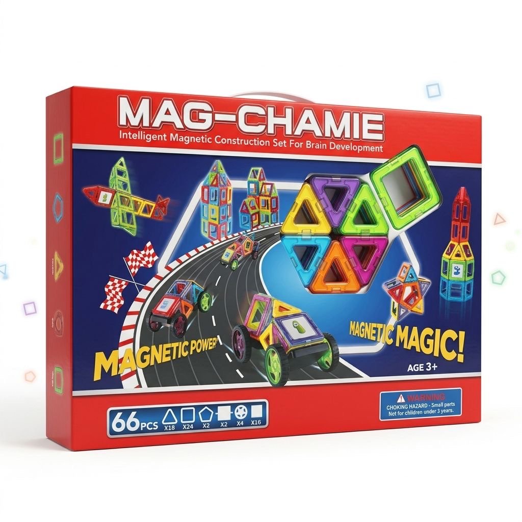 MAG-CHAMIE INTELLIGENT MAGNETIC CONSTRUCTION TILES (66 PCS)