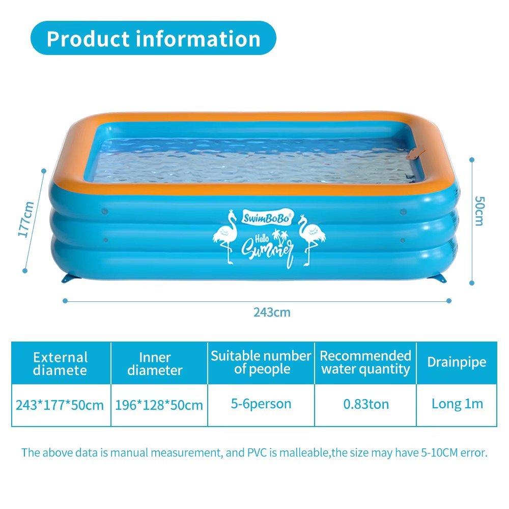 [SKP03383] Premium Thickness Inflatable Swimming Pool Outer Size: 243*177*50cm; Inner Size: 196*128*50cm